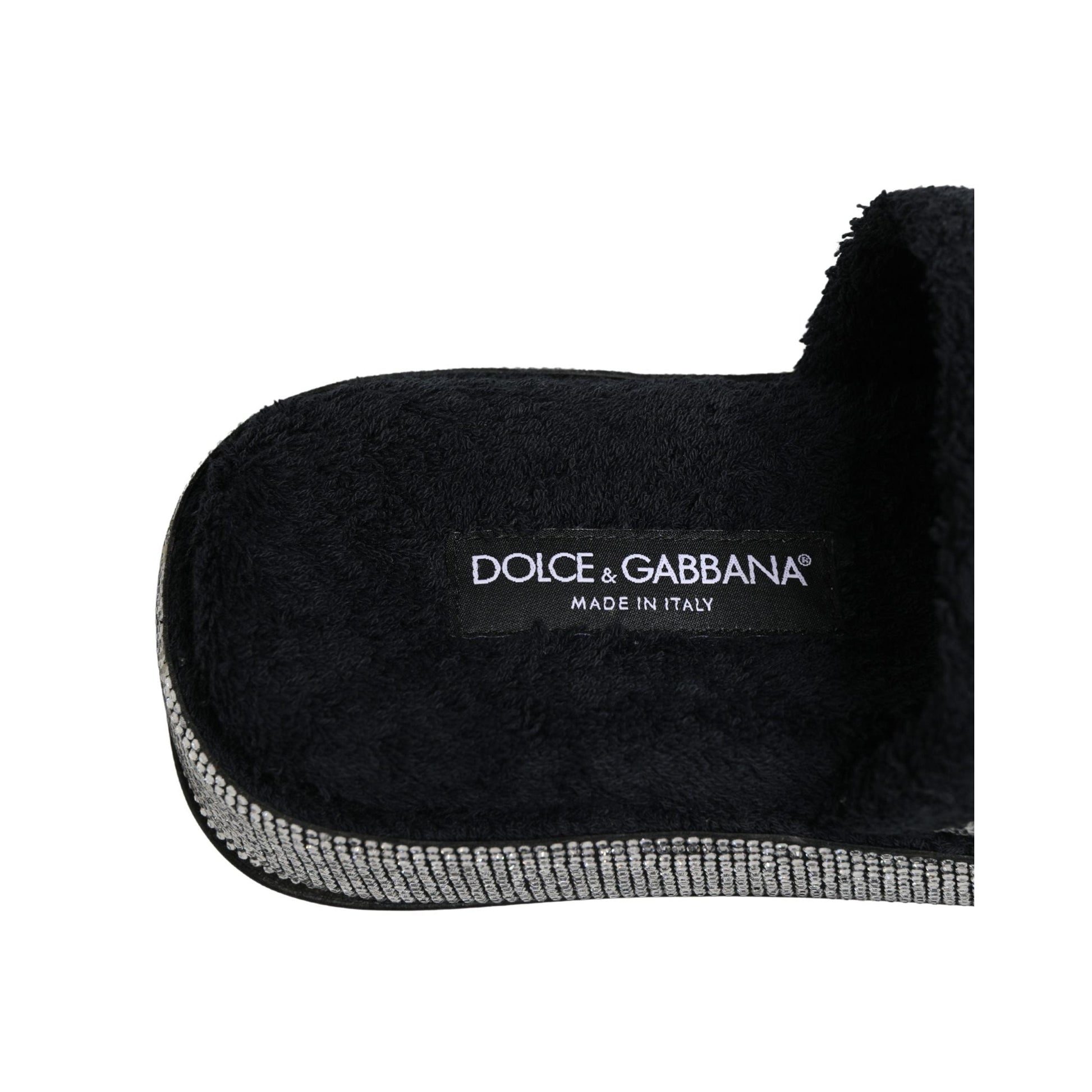 Dolce & Gabbana Black Crystal Embellished Platform Slides Shoes