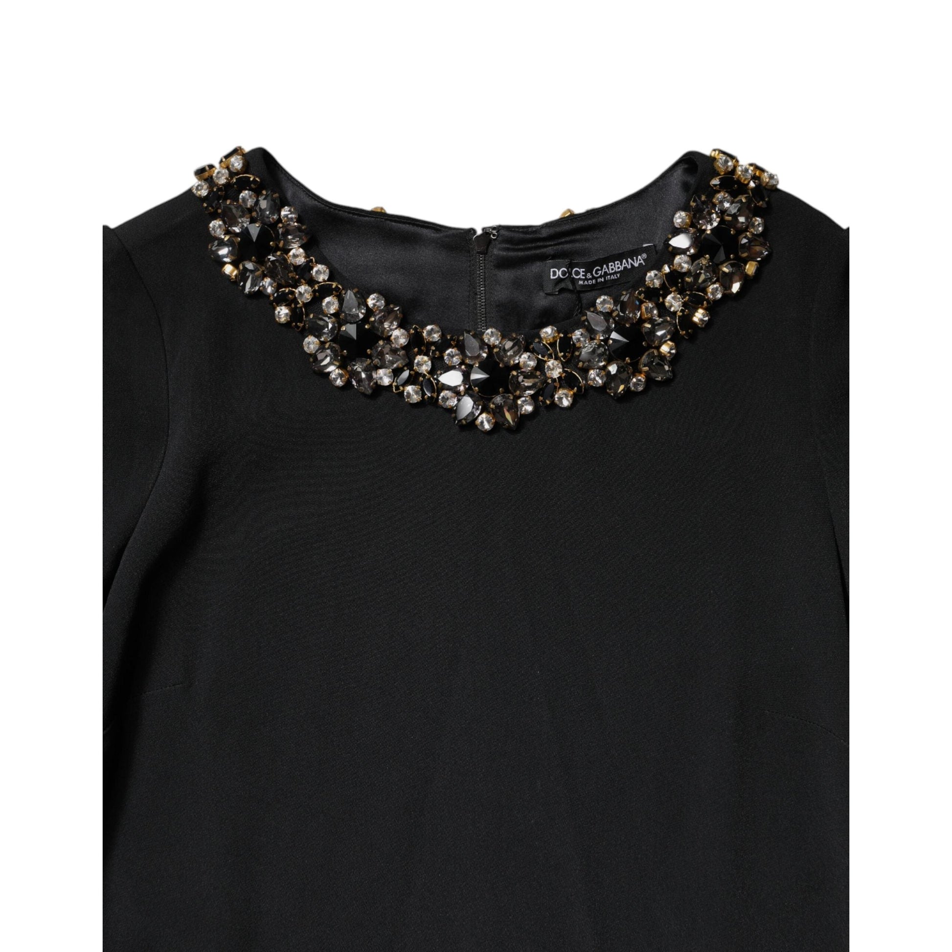 Dolce & Gabbana Black Crystal Embellished Round Neck Mini Dress