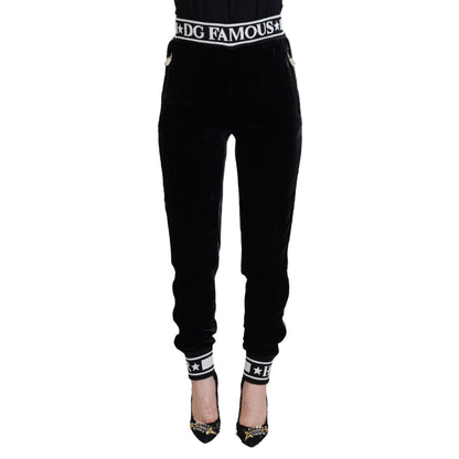 Dolce & Gabbana Black DG Logo Velvet Trouser Pants