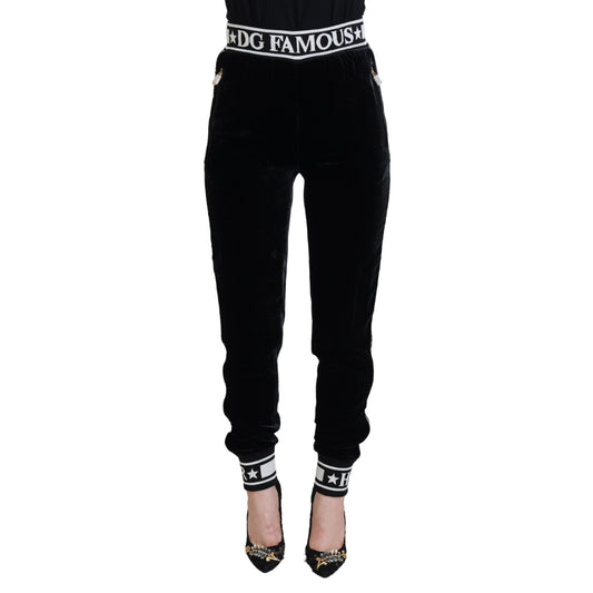 Dolce & Gabbana Black DG Logo Velvet Trouser Pants