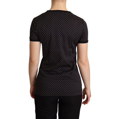 Dolce & Gabbana Black Dotted Crewneck Cotton T-shirt