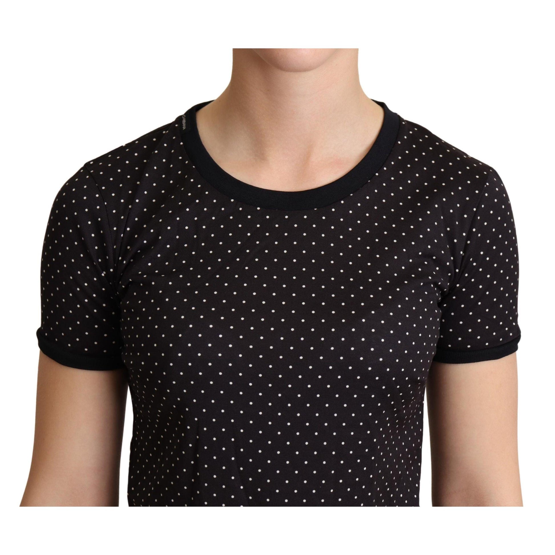 Dolce & Gabbana Black Dotted Crewneck Cotton T-shirt