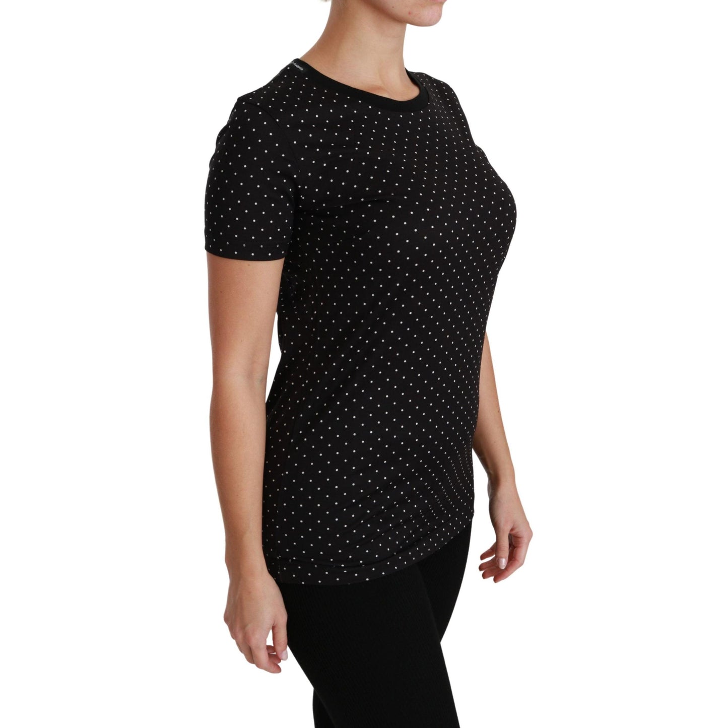 Dolce & Gabbana Black Dotted Crewneck Cotton Top T-shirt