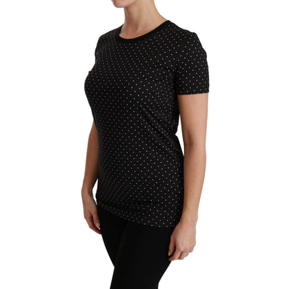 Dolce & Gabbana Black Dotted Crewneck Cotton Top T-shirt