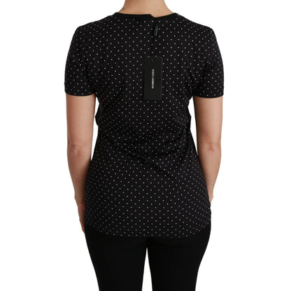 Dolce & Gabbana Black Dotted Crewneck Cotton Top T-shirt