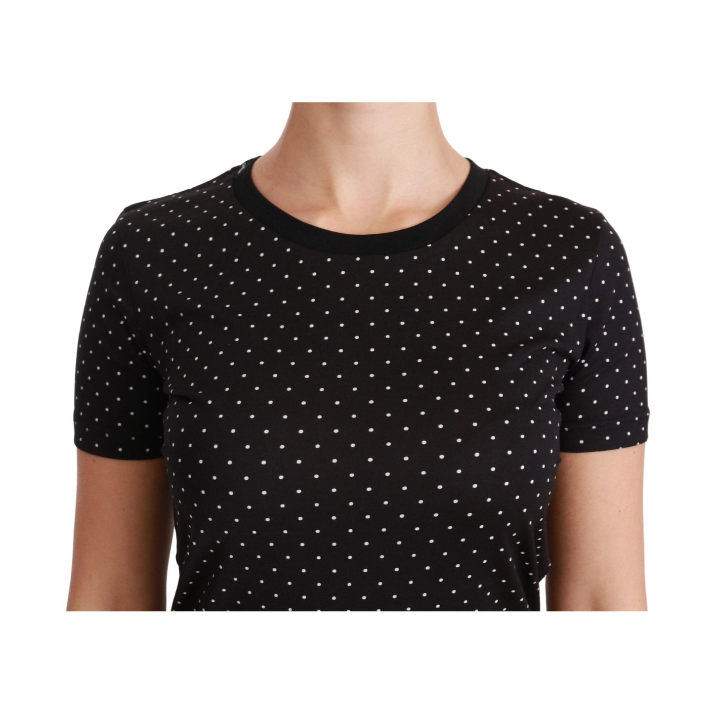 Dolce & Gabbana Black Dotted Crewneck Cotton Top T-shirt