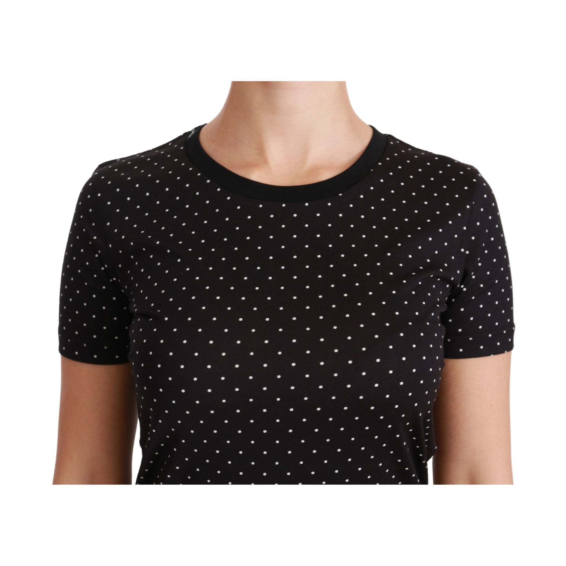 Dolce & Gabbana Black Dotted Crewneck Cotton Top T-shirt