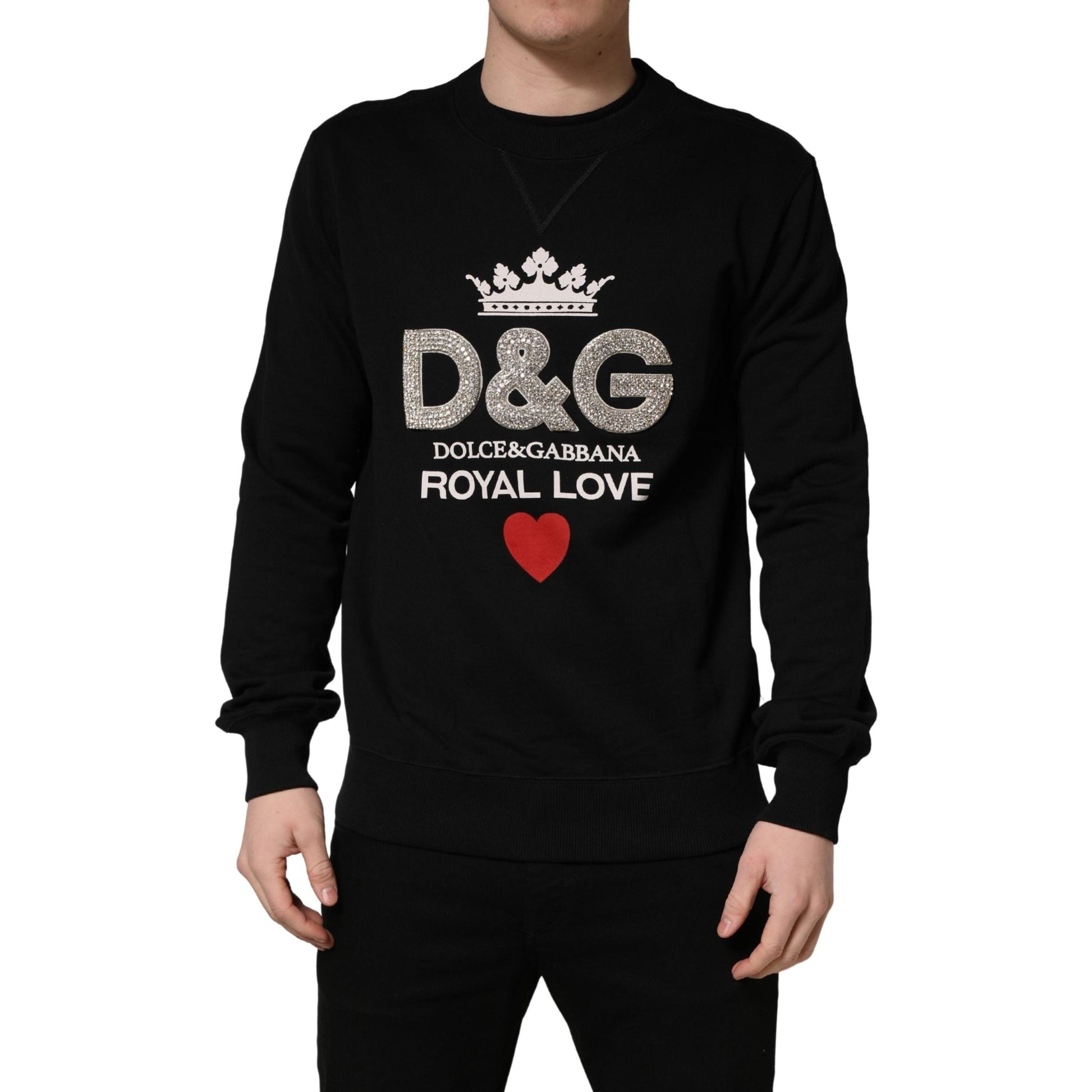 Dolce & Gabbana Black Embellished Cotton Sweatshirt Sweater