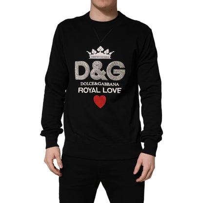 Dolce & Gabbana Black Embellished Cotton Sweatshirt Sweater