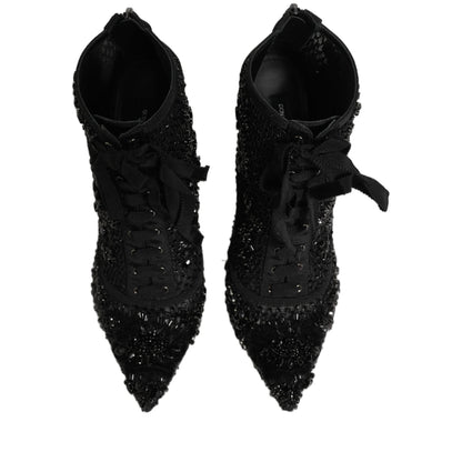 Dolce & Gabbana Black Embellished Mesh Ankle Boots Shoes