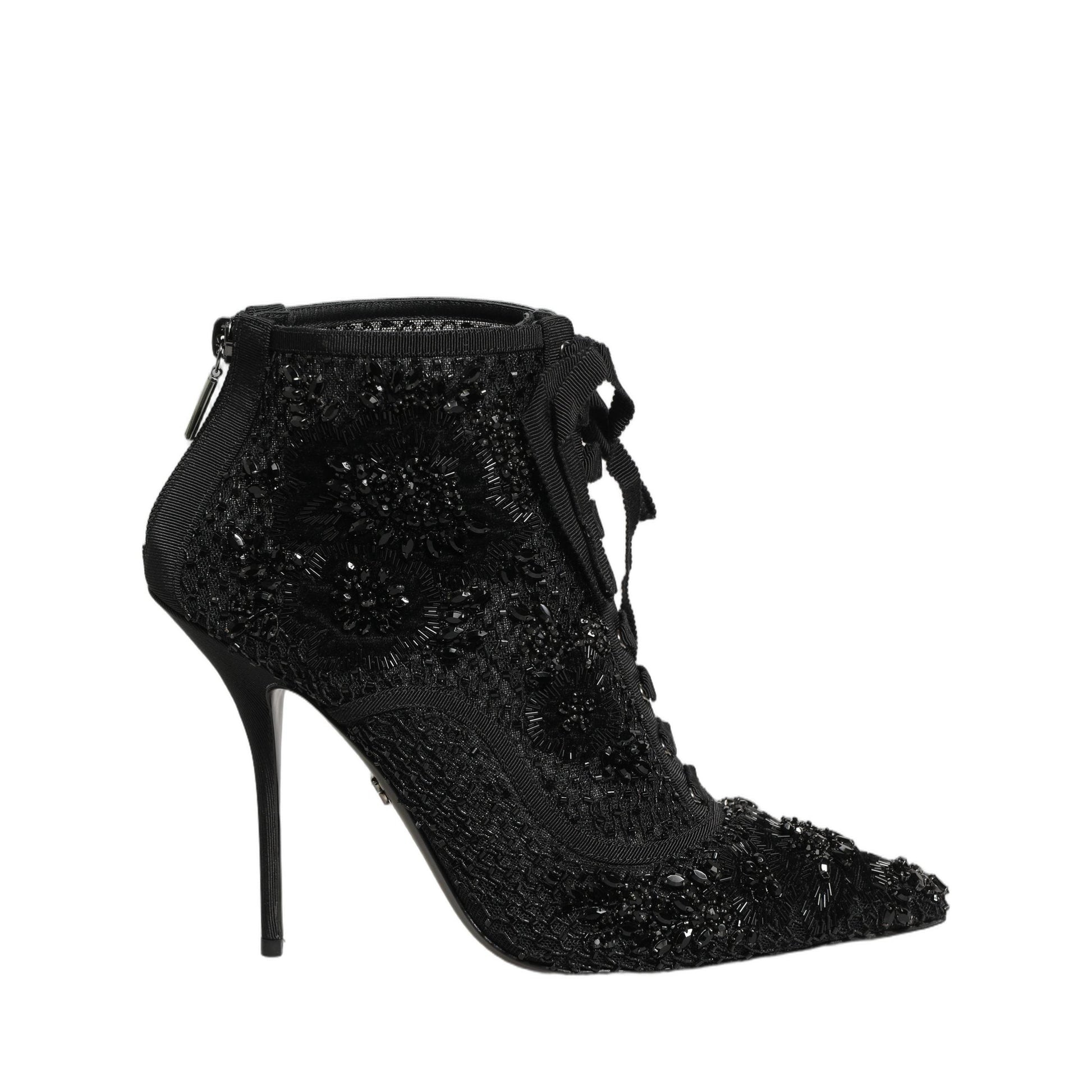 Dolce & Gabbana Black Embellished Mesh Ankle Boots Shoes