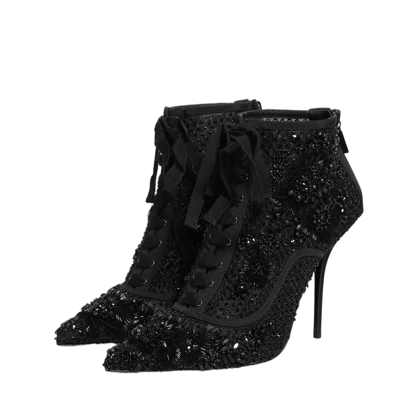 Dolce & Gabbana Black Embellished Mesh Ankle Boots Shoes
