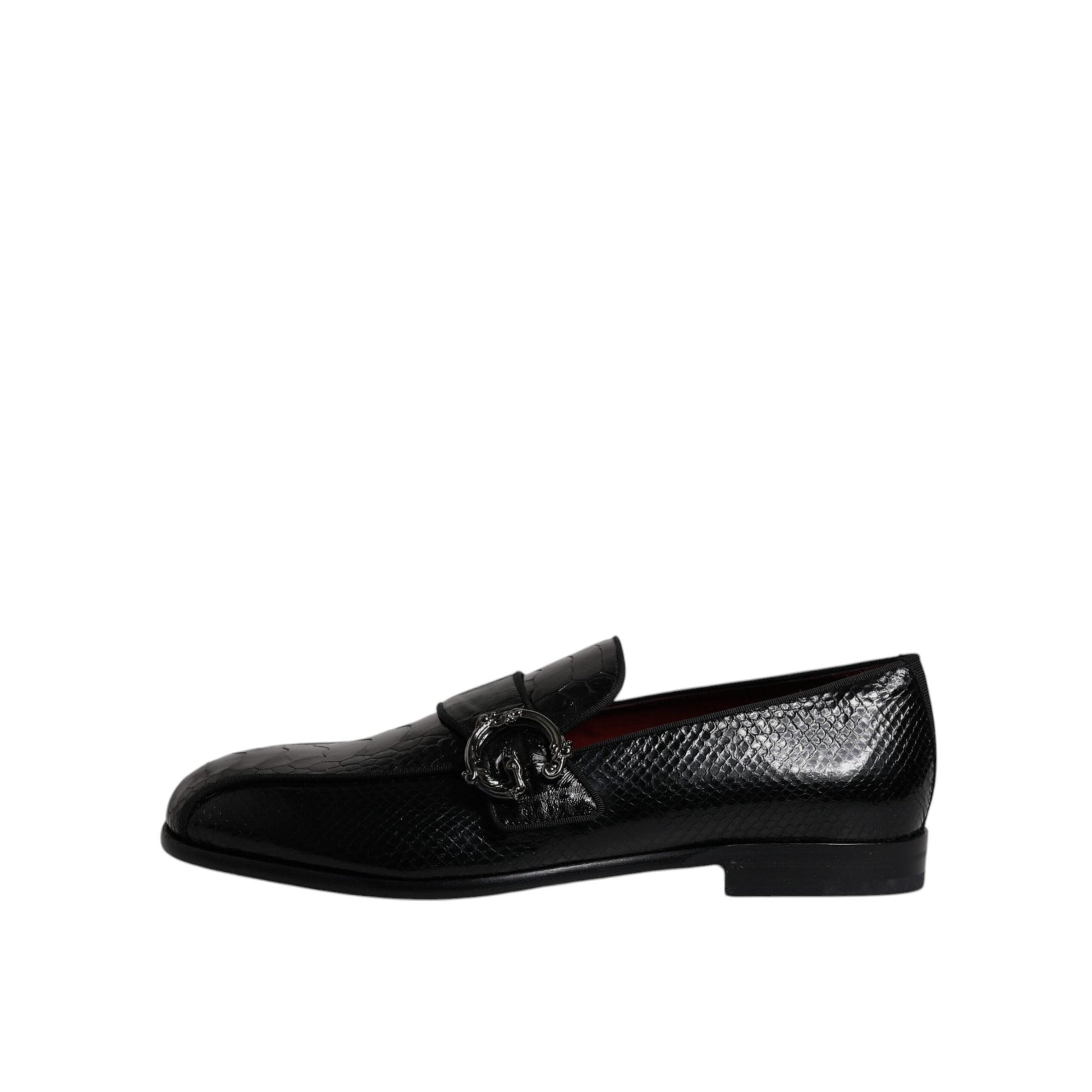 Dolce & Gabbana Black Exotic Leather DG Logo Loafers Formal Dress Shoes