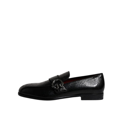 Dolce & Gabbana Black Exotic Leather DG Logo Loafers Formal Dress Shoes