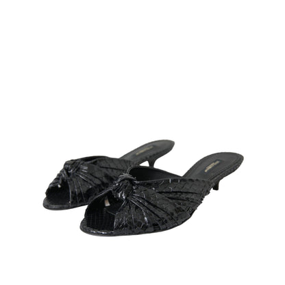 Dolce & Gabbana Black Exotic Leather Heels Slides Shoes