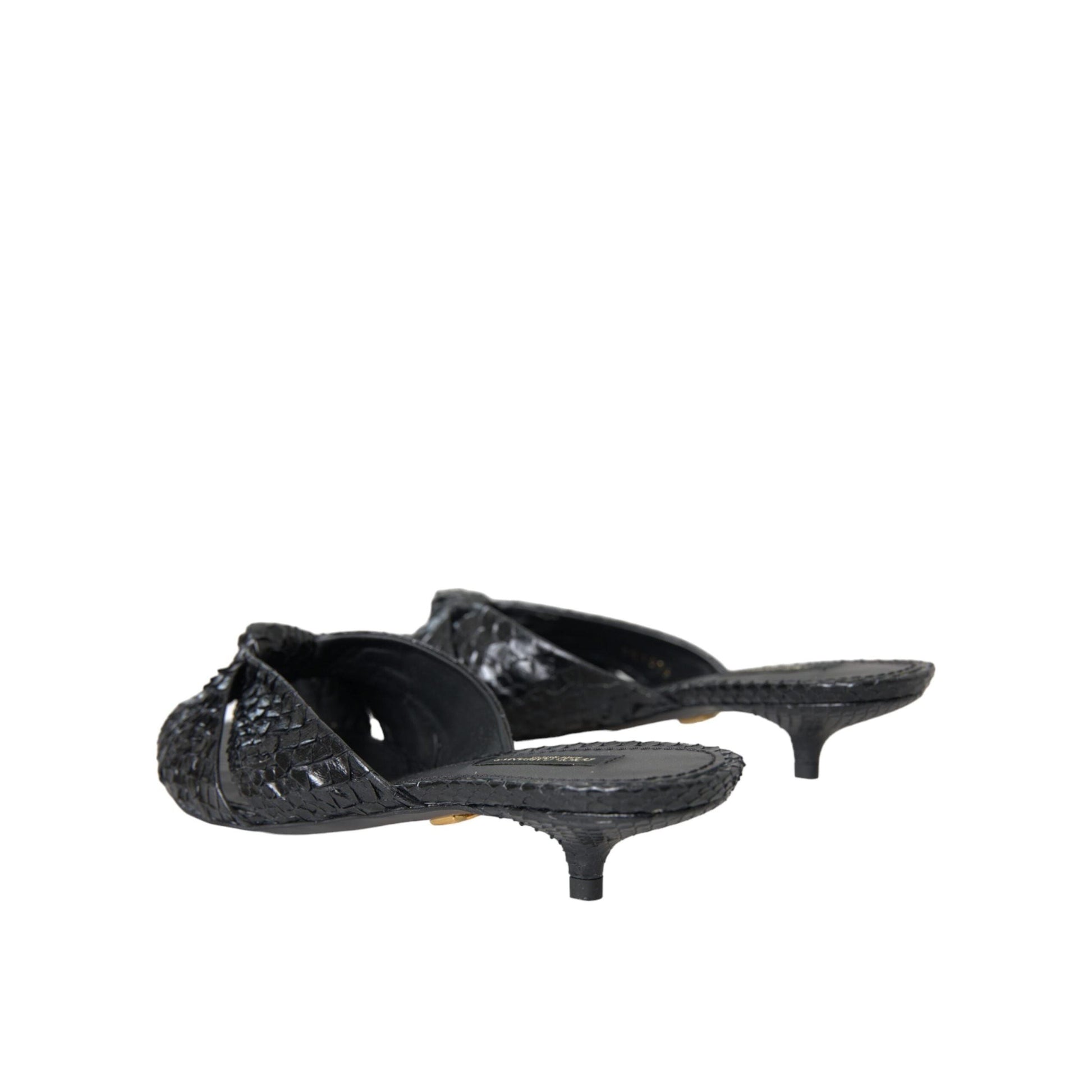 Dolce & Gabbana Black Exotic Leather Heels Slides Shoes
