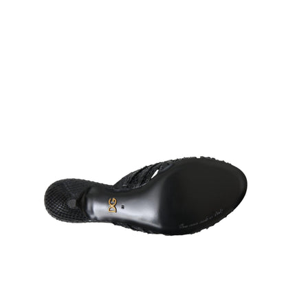 Dolce & Gabbana Black Exotic Leather Heels Slides Shoes