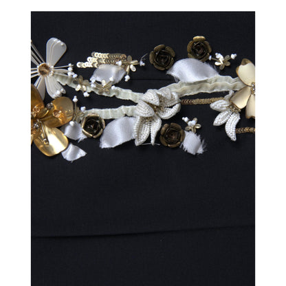 Dolce & Gabbana Black Floral Applique High Waist Tapered Pants
