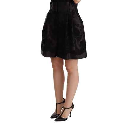 Dolce & Gabbana Black Floral Brocade High Waist Mini Shorts