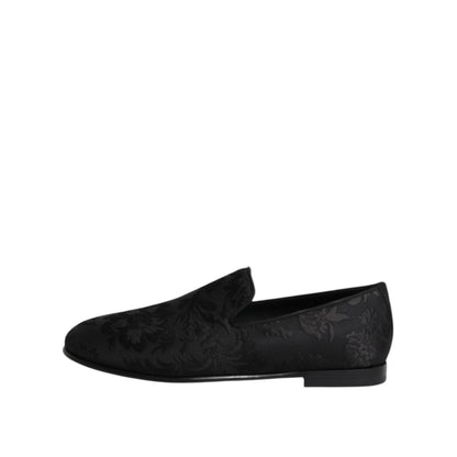 Dolce & Gabbana Black Floral Brocade Loafers Men Dress Shoes