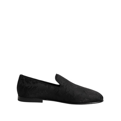 Dolce & Gabbana Black Floral Brocade Loafers Men Dress Shoes
