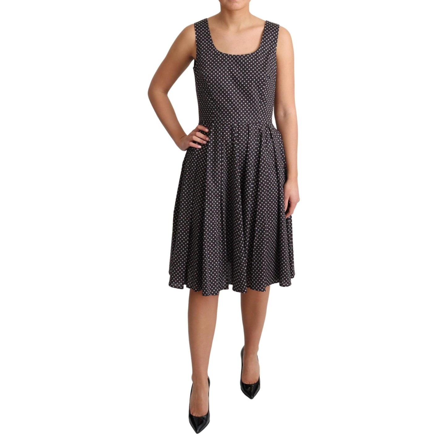 Dolce & Gabbana Black Floral Cotton A-Line Stretch Dress