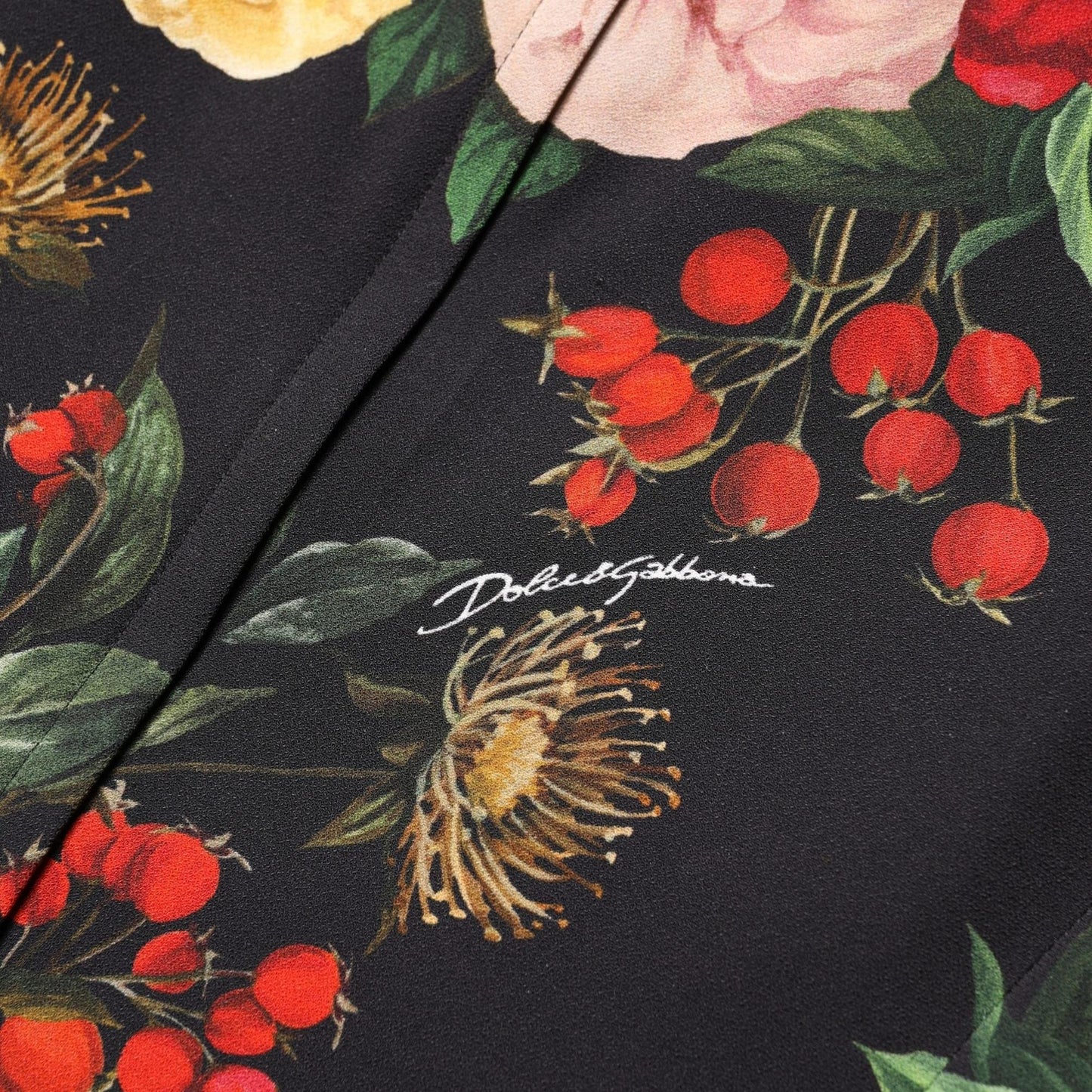 Dolce & Gabbana Black Floral Crepe Frill Detail Blouse Top