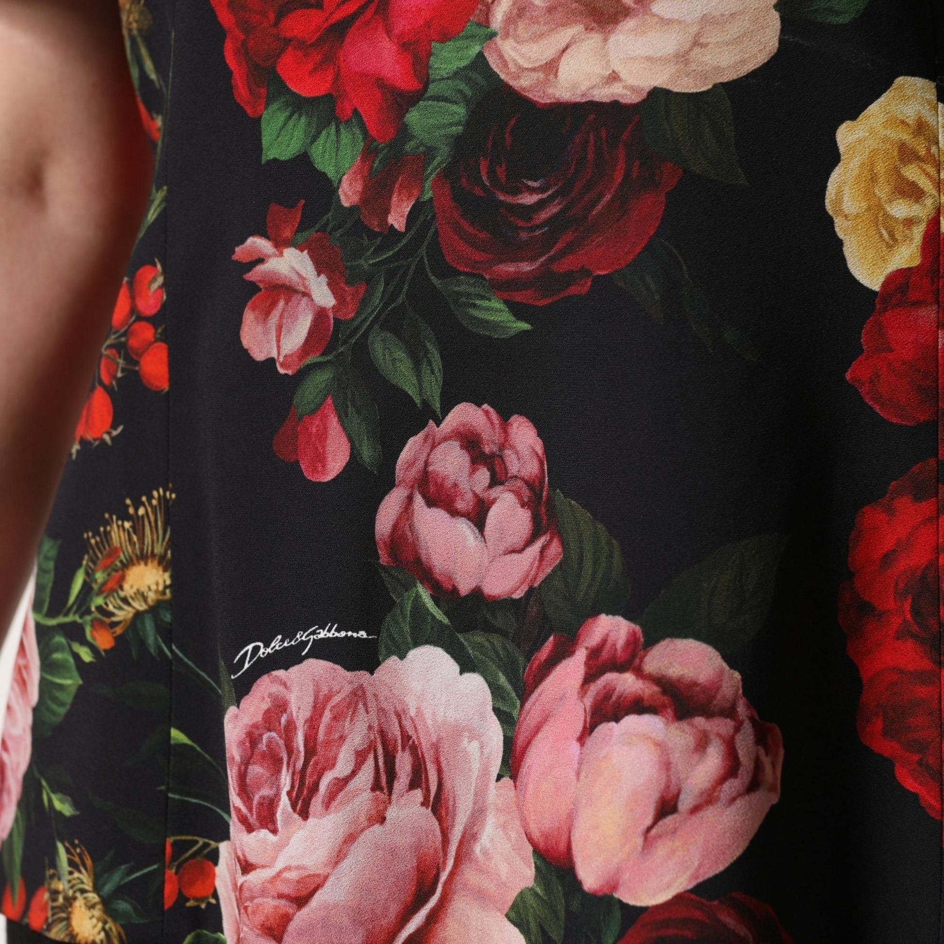 Dolce & Gabbana Black Floral Crepe Frill Detail Blouse Top