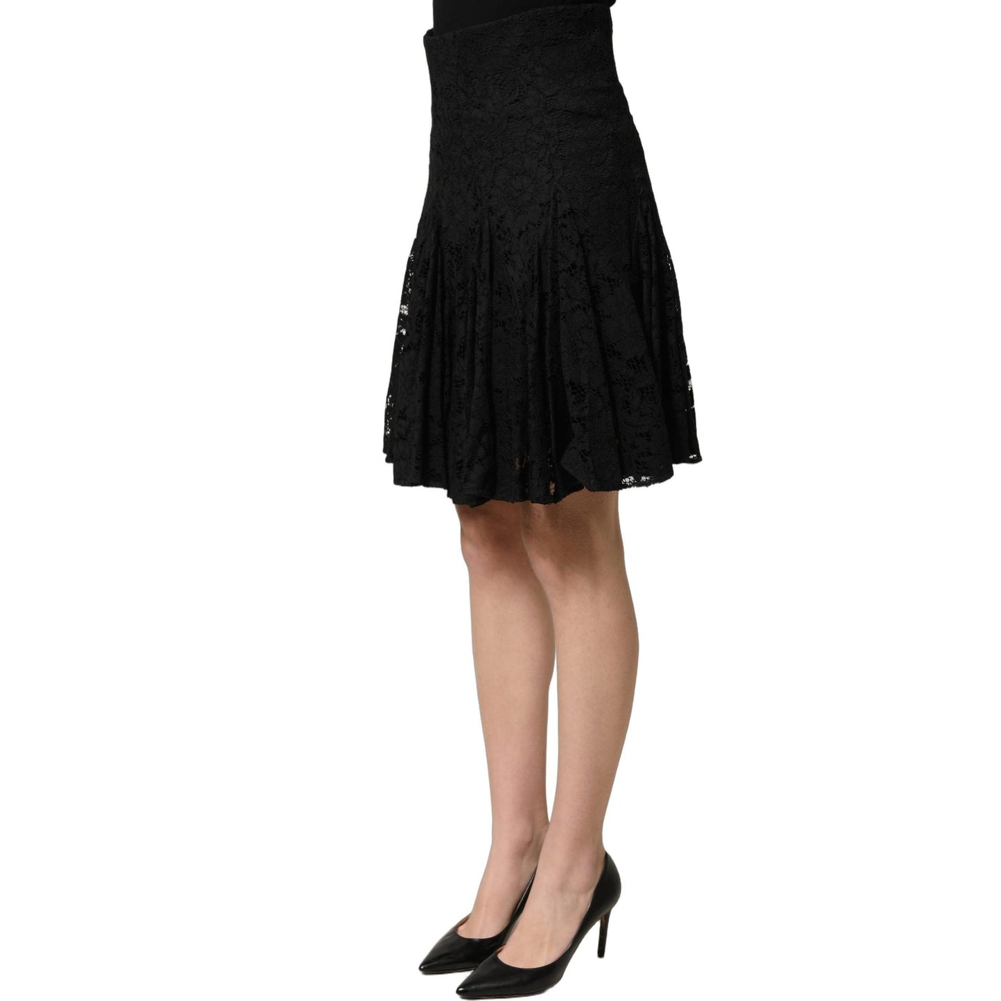 Dolce & Gabbana Black Floral Cut Out Lace A-line Mini Skirt