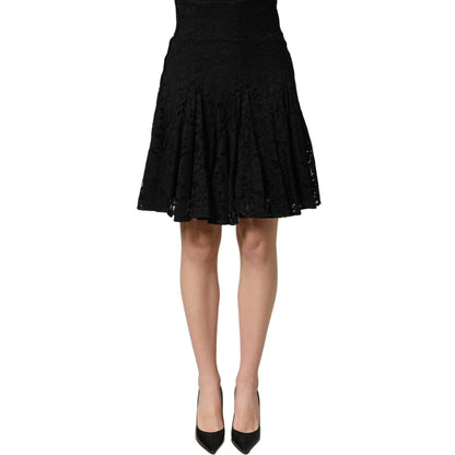 Dolce & Gabbana Black Floral Cut Out Lace A-line Mini Skirt