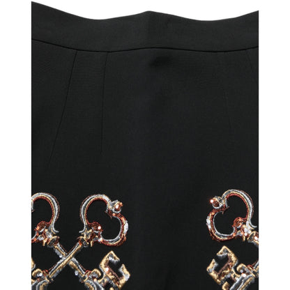 Dolce & Gabbana Black Floral Embellished A-line Mini Skirt