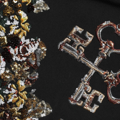 Dolce & Gabbana Black Floral Embellished A-line Mini Skirt