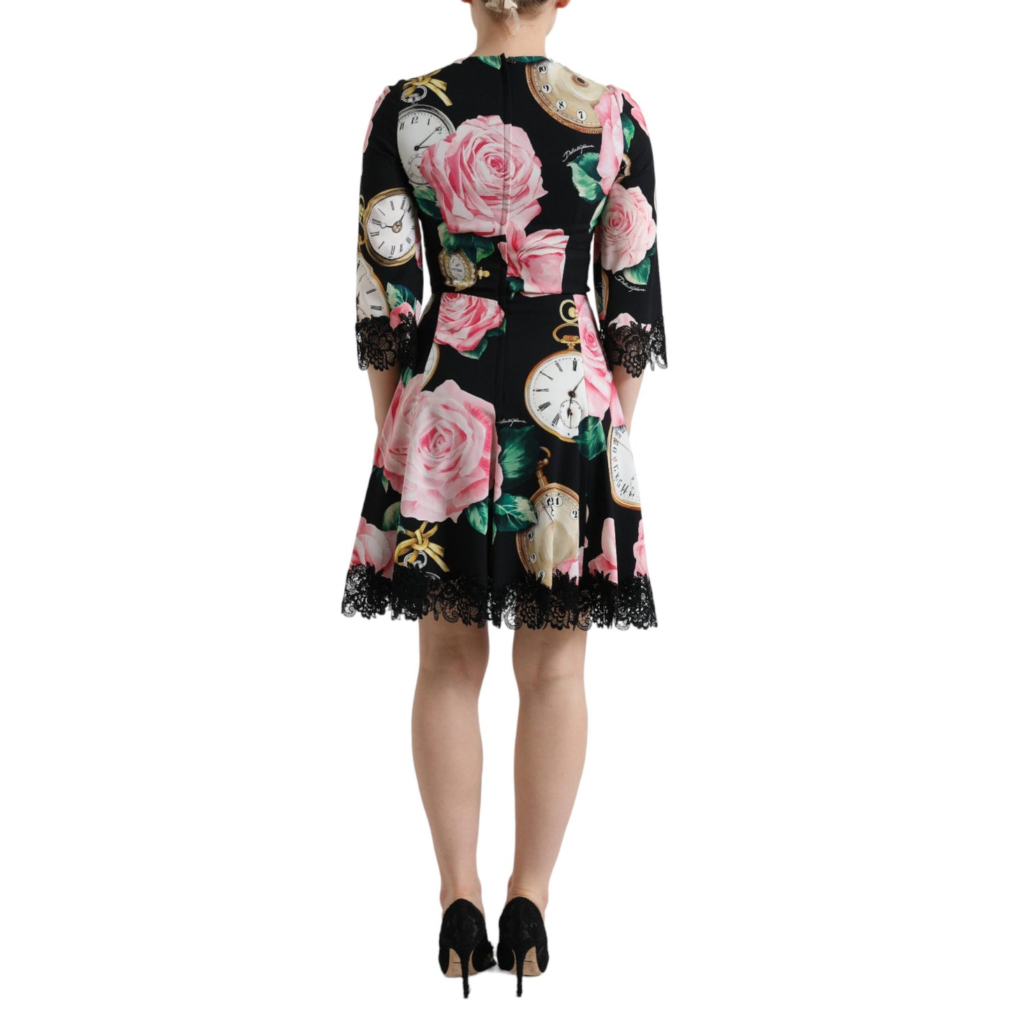 Dolce & Gabbana Black Floral Embellished Lace A-line Dress