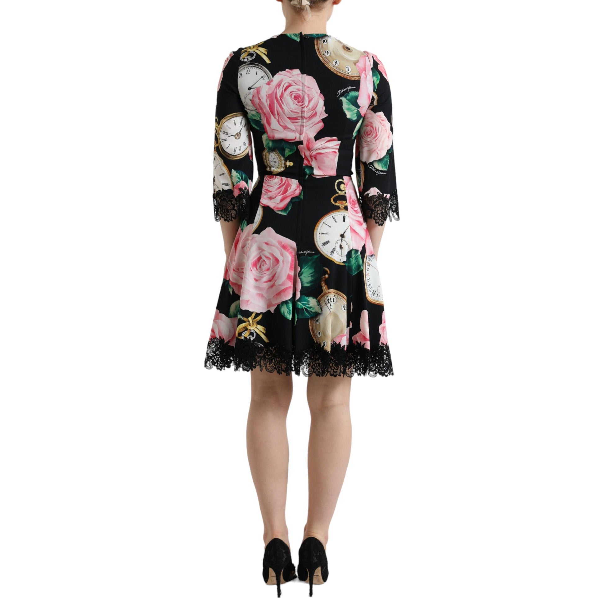 Dolce & Gabbana Black Floral Embellished Lace A-line Dress