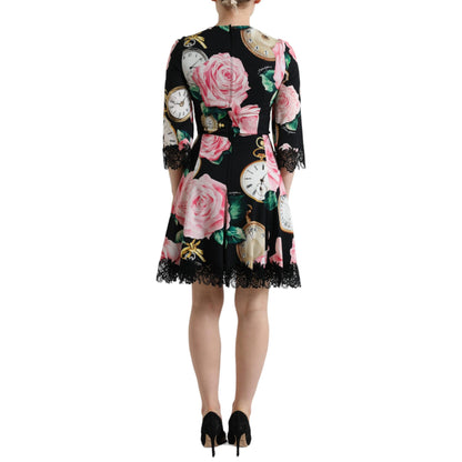 Dolce & Gabbana Black Floral Embellished Lace A-line Dress