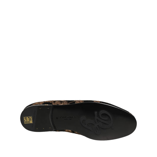 Dolce & Gabbana Black Floral Jacquard Dress Loafers Shoes