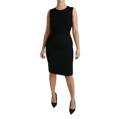 Dolce & Gabbana Black Floral Lace Sheath Gown Dress