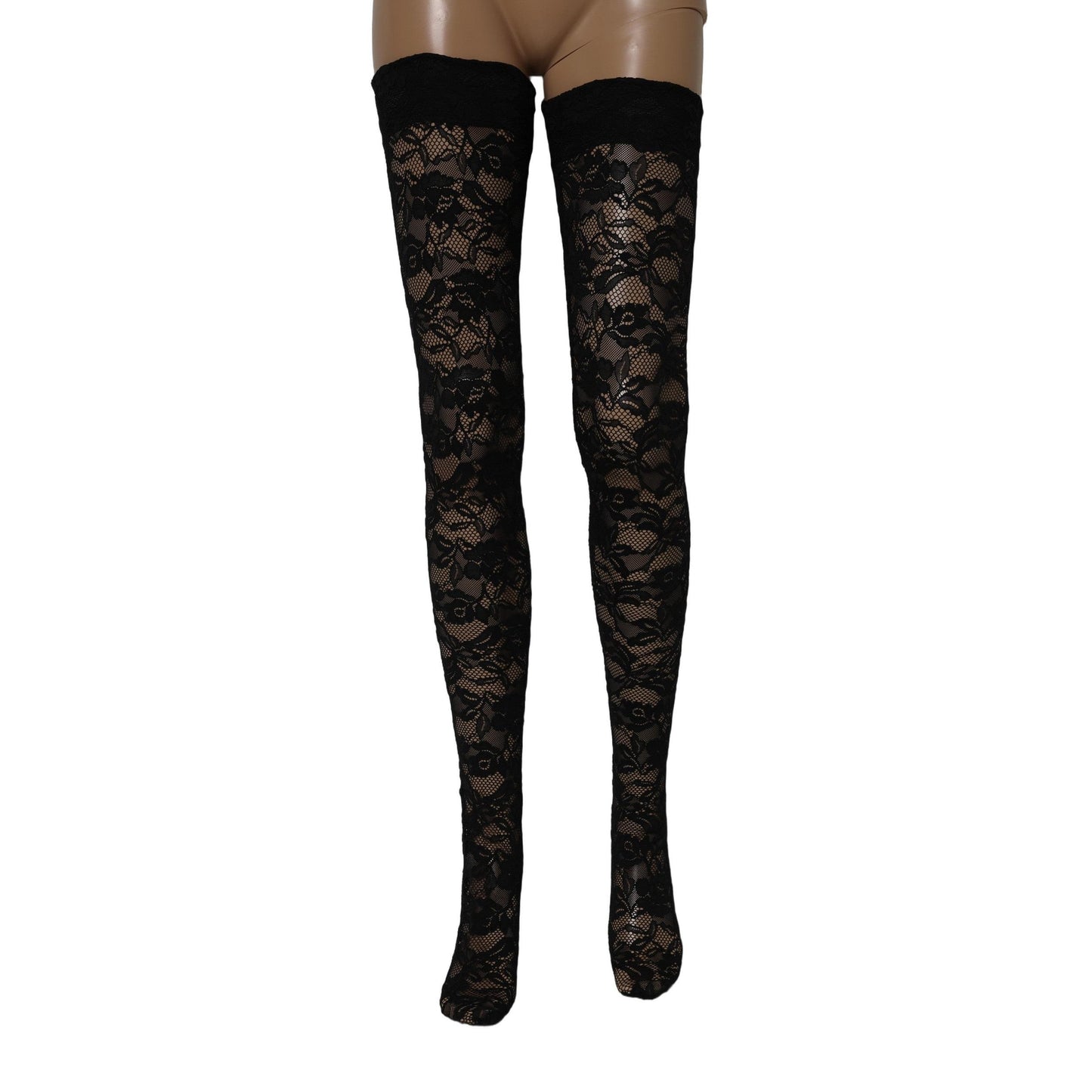 Dolce & Gabbana Black Floral Lace Thigh High Stockings Socks