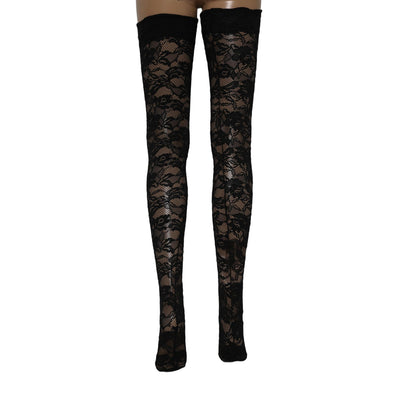 Dolce & Gabbana Black Floral Lace Thigh High Stockings Socks