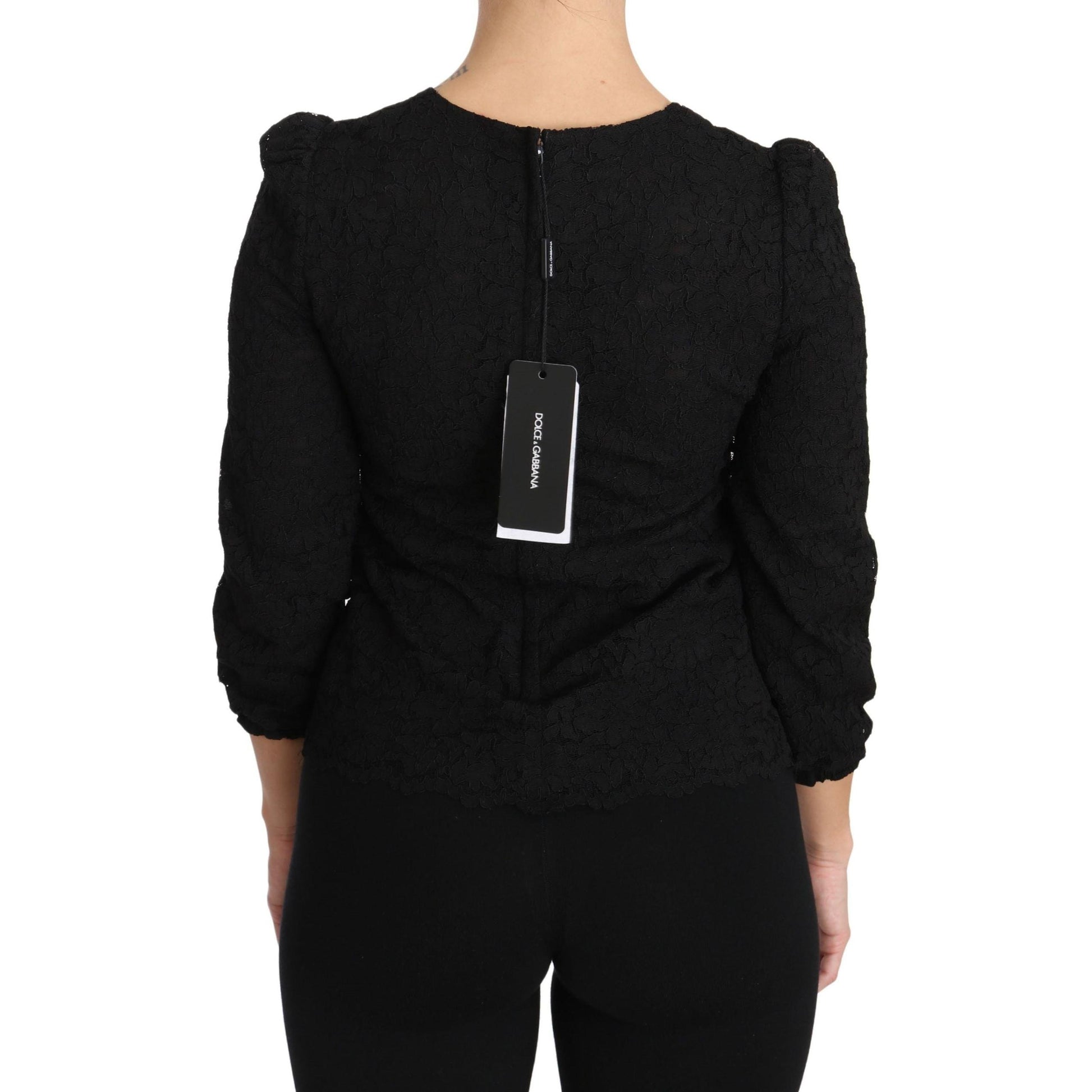 Dolce & Gabbana Black Floral Lace Zipper Top Blouse