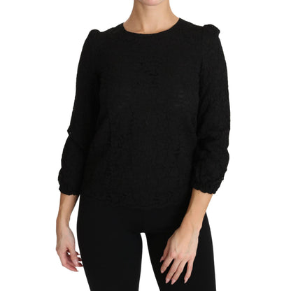 Dolce & Gabbana Black Floral Lace Zipper Top Blouse