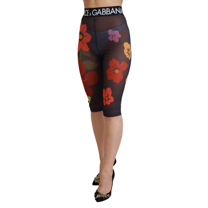 Dolce & Gabbana Black Floral Leggings Stretch Waist Pants