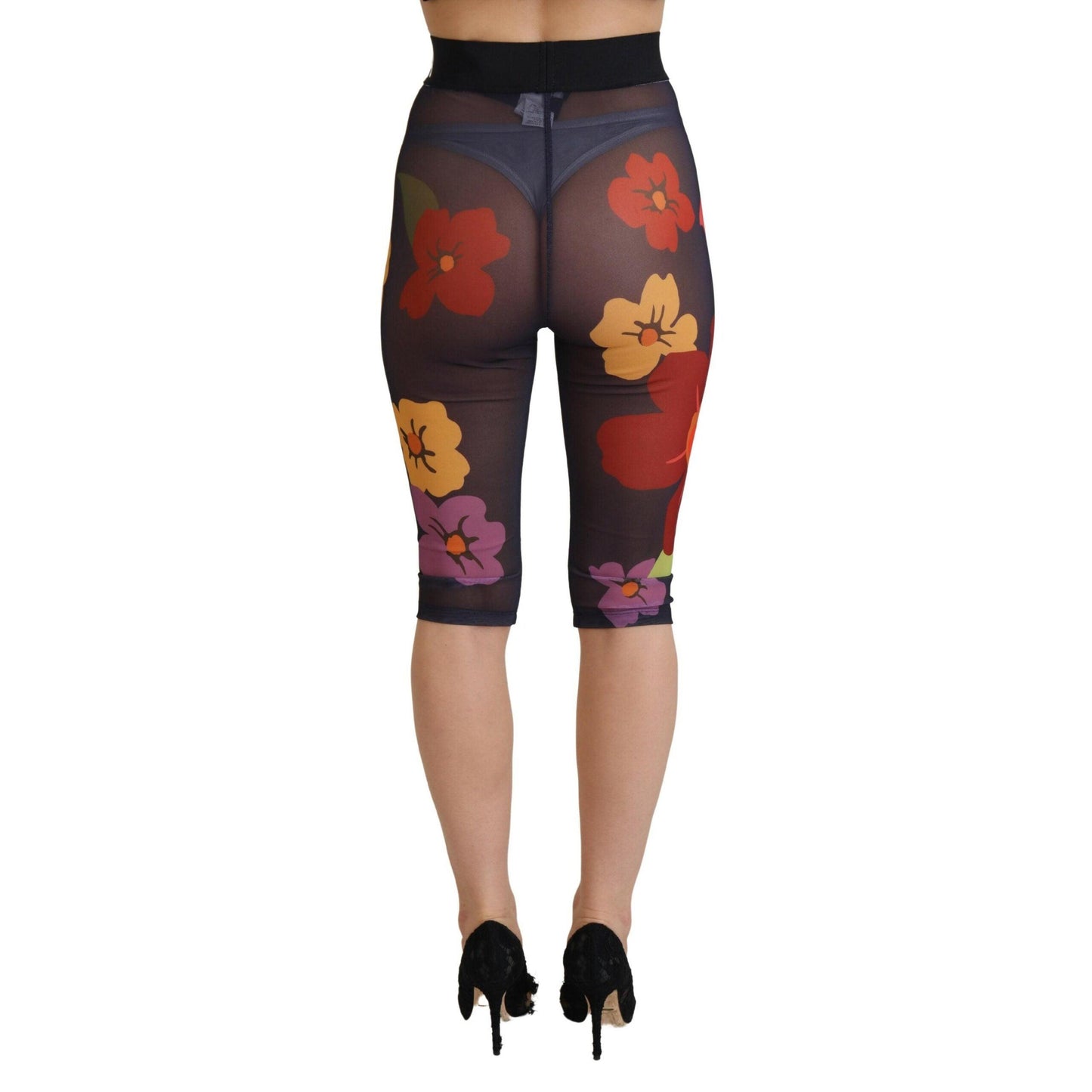Dolce & Gabbana Black Floral Leggings Stretch Waist Pants