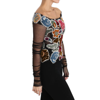 Dolce & Gabbana Black Floral Ricamo Top T-shirt Blouse