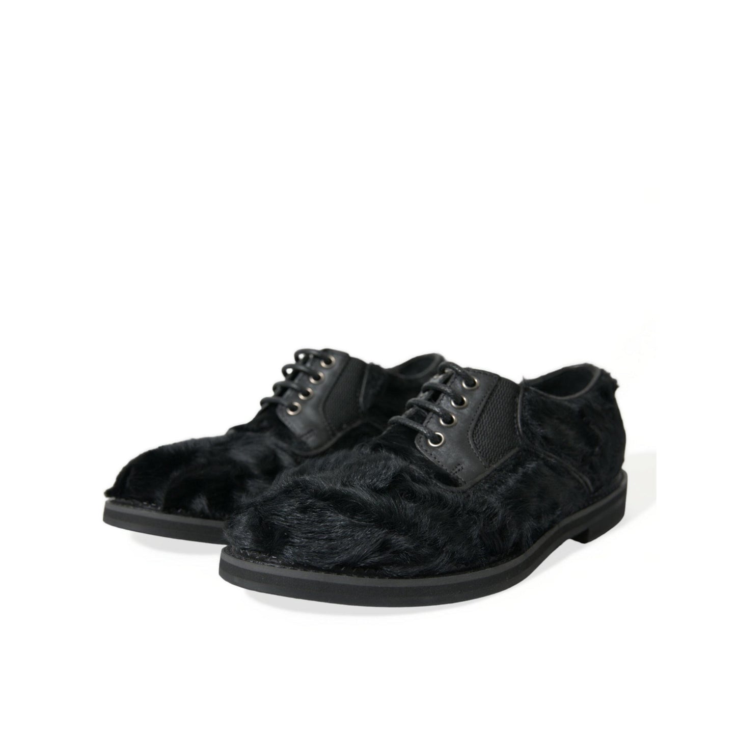 Dolce & Gabbana Black Fur Leather Lace Up Derby Dress Shoes
