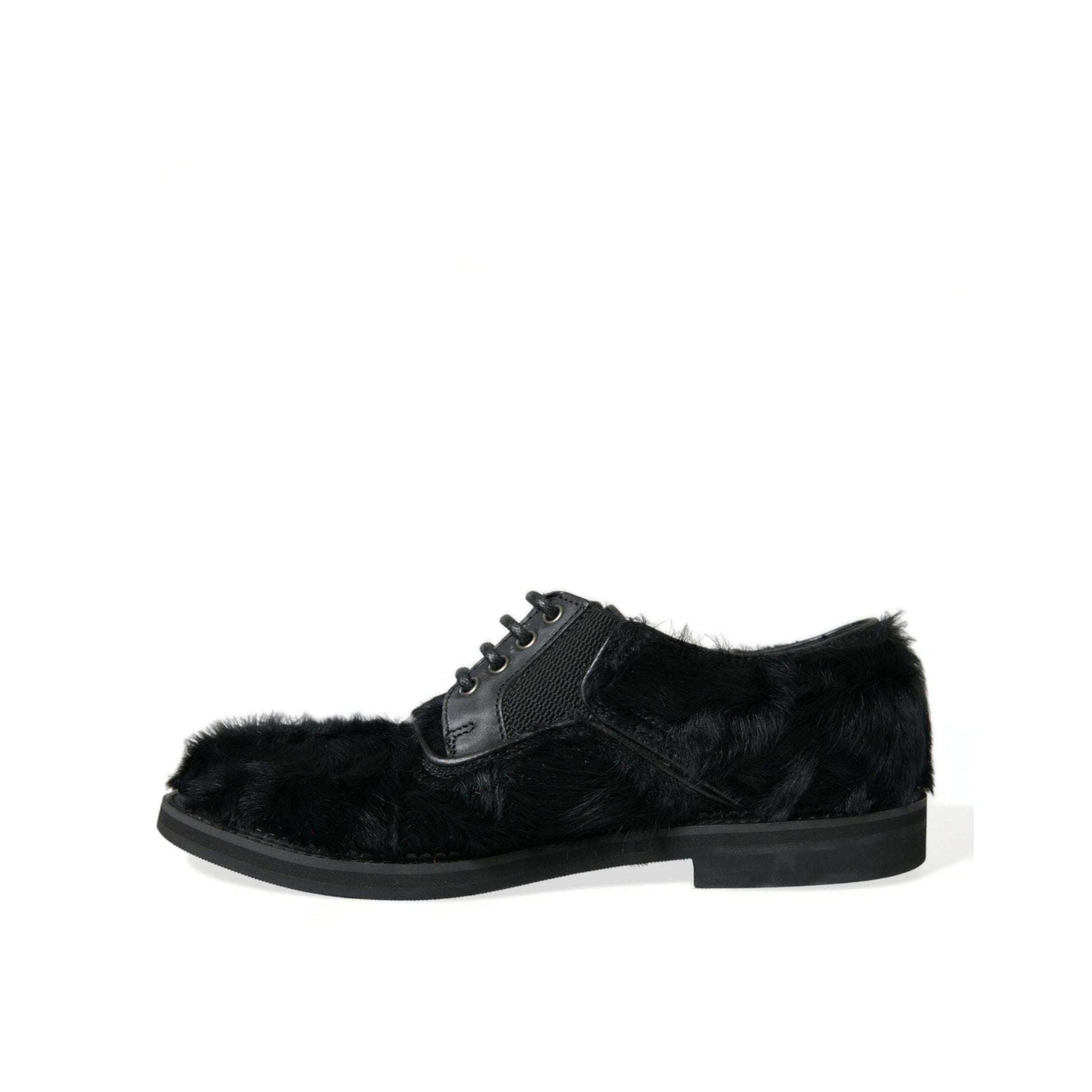 Dolce & Gabbana Black Fur Leather Lace Up Derby Dress Shoes