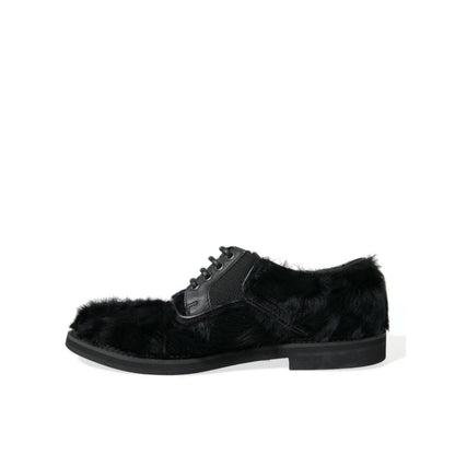 Dolce & Gabbana Black Fur Leather Lace Up Derby Dress Shoes
