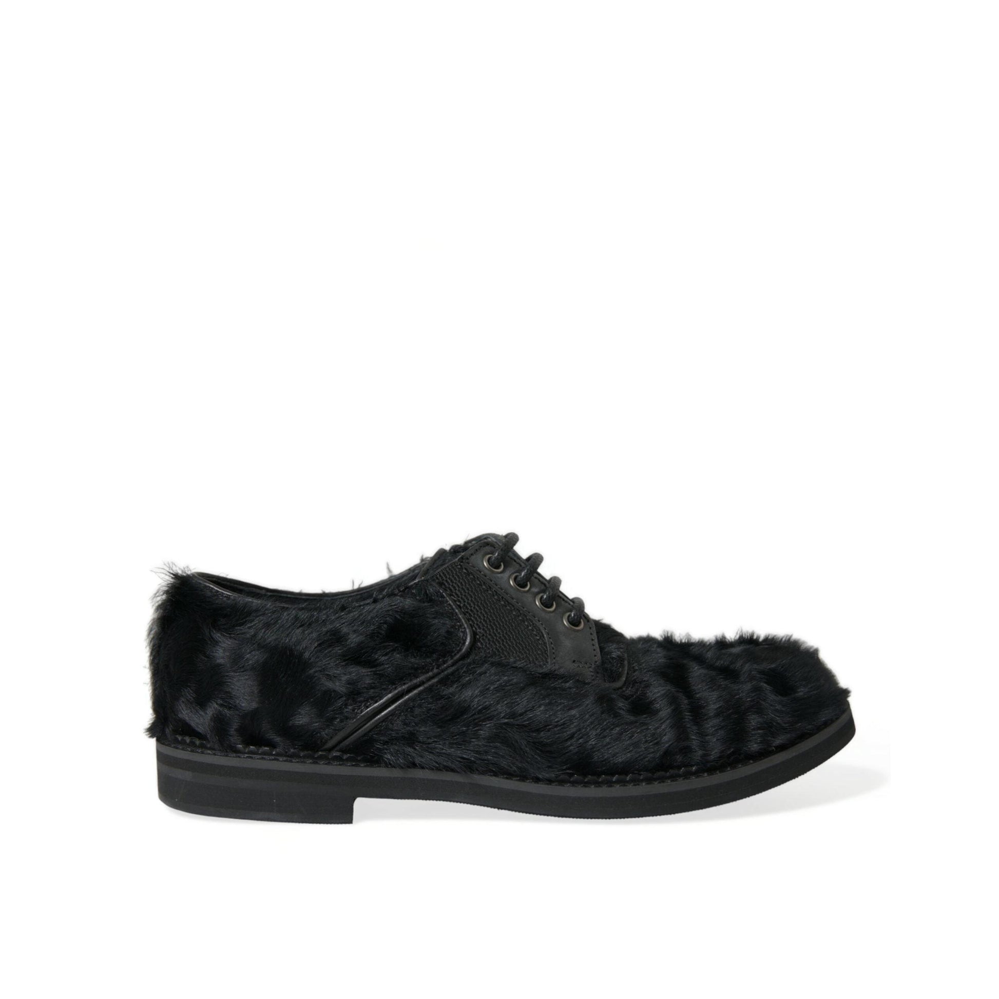 Dolce & Gabbana Black Fur Leather Lace Up Derby Dress Shoes