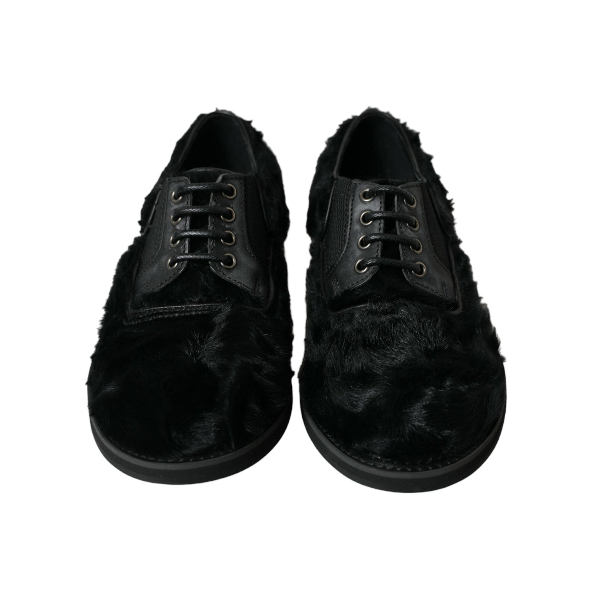 Dolce & Gabbana Black Fur Leather Lace Up Derby Dress Shoes