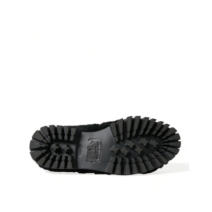 Dolce & Gabbana Black Fur Leather Slippers Dress Shoes